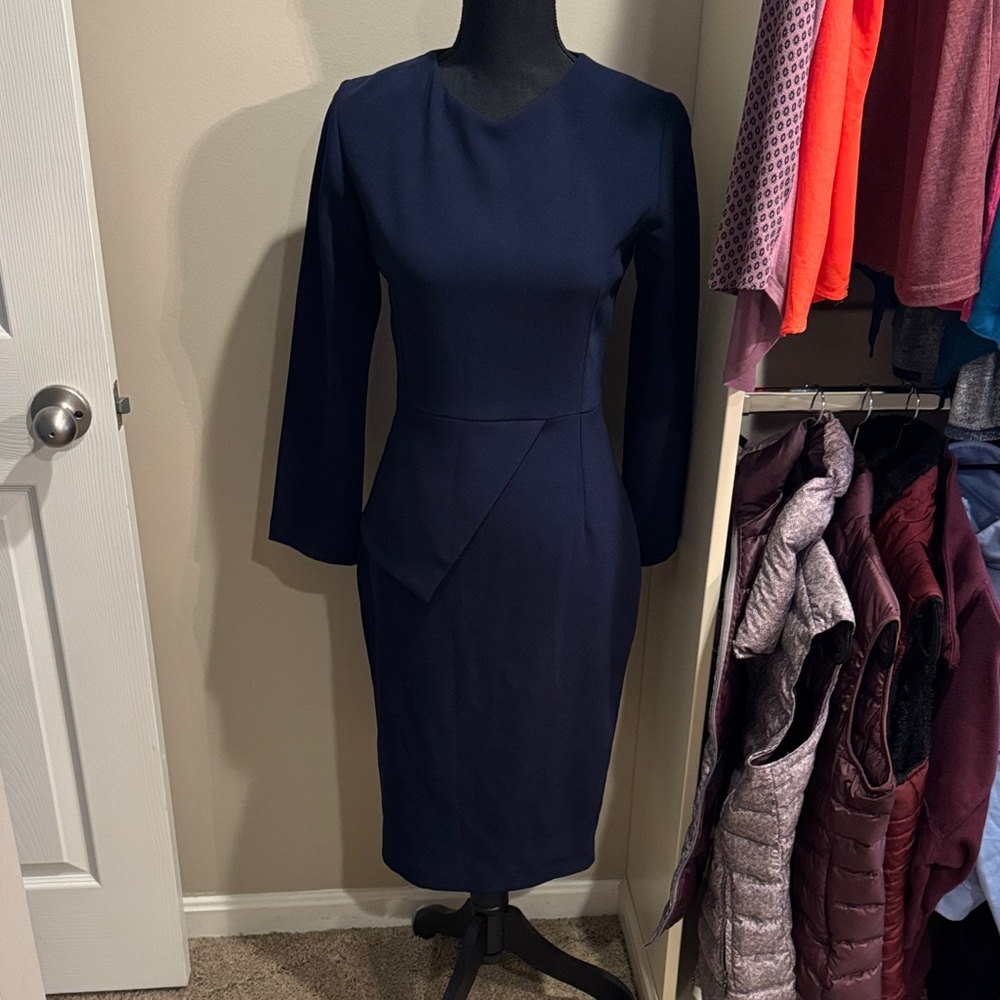 Structured Suit Side Peplum Navy Dress